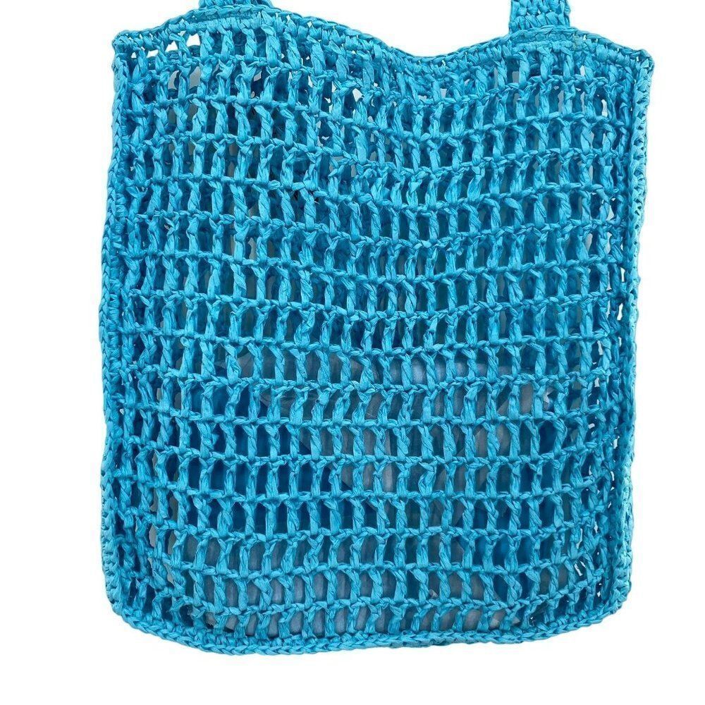 Aqua Crochet Tote Bag With Matching Pouch in Blue New - Picture 5 of 12